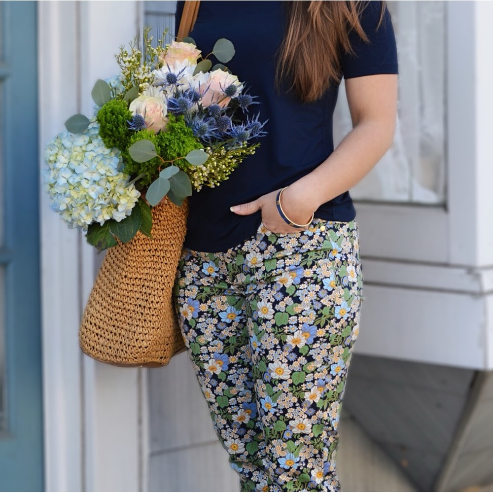 Brooks Brothers Blue Green Yellow Floral Print Straight Leg Pants